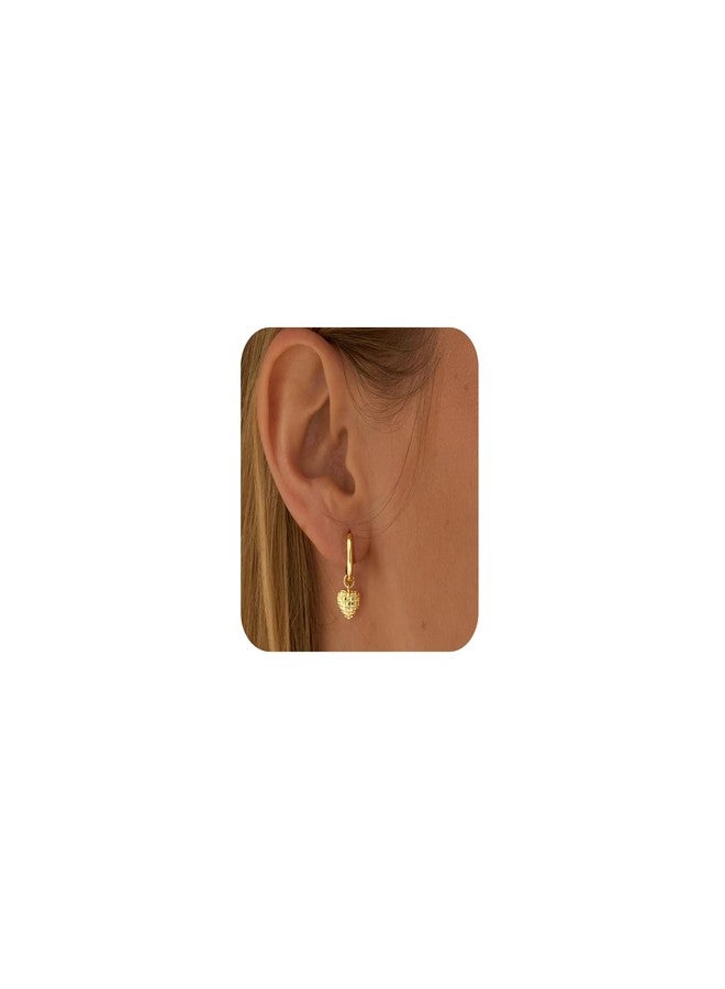 ASCOMY Gold Earrings for Women Dainty Hoop Earrings 14K Gold Plated Heart Hoops Circle Hoop Earring Cute Small Heart Charm Earring Gold Minimalist Jewelry Gifts for Her - Image 1